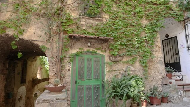 Video scene from the abandoned destroyed Italian village of Bussana Vecchia near San Remo during the day