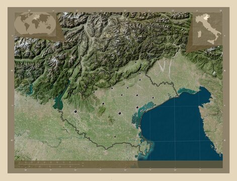 Veneto, Italy. High-res satellite. Major cities