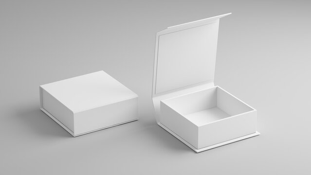 White folding gift box - Opened and closed gift box. 3d rendering mock up.