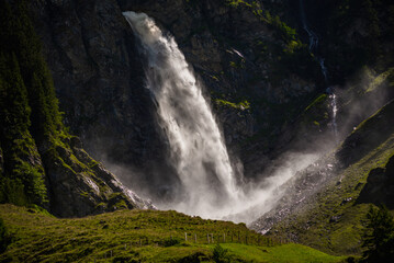 Waterfall Stauber or Wasserfall Stäuber, Canton of Uri, Switzerland, waterfall, waterfall in the alps - obrazy, fototapety, plakaty