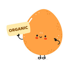 Cute funny egg poster character. Vector hand drawn cartoon kawaii character illustration. Isolated white background. Egg with poster