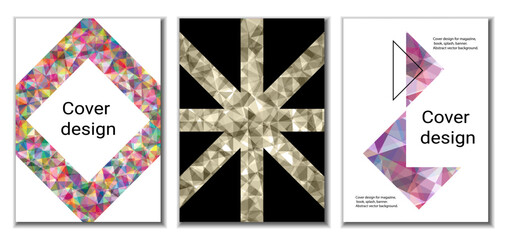 Cover design. Set of 3 covers. Imitation of crumpled paper. Unusual bright abstract background for magazine, book, splash, banner, vector. Imitation of crumpled paper