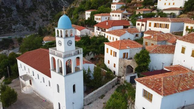 Beautiful view of the old Dhermi town with traditional buildings in Albania