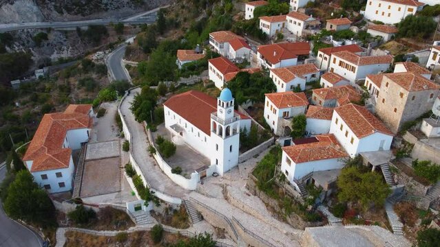 Beautiful view of the old Dhermi town with traditional buildings in Albania