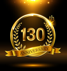 130th golden anniversary logo with ring and ribbon,wreath