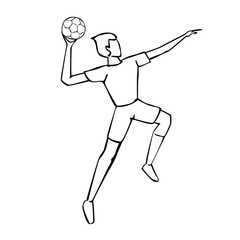 Vector illustration of hand drawn handball player in action. Sports concept