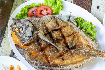 Deep fried Pompano with spicy sauce : Thai food