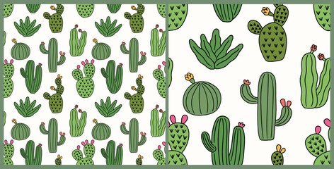 Cactus Cute Seamless Pattern Vector Hand-Drawn Illustration Succulent Plant Boho Nursery