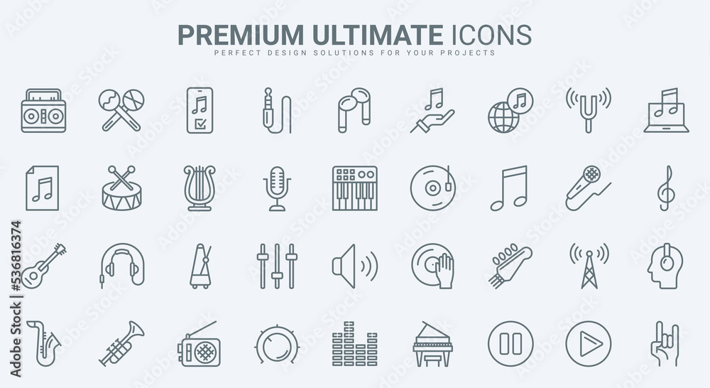 Aufkleber music thin line icons set vector illustration. outline acoustic instruments, notes and musical digit