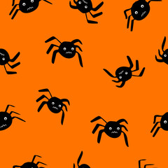 Seamless pattern with spiders for flyers and postcards. Doodle style. Happy Halloween card.