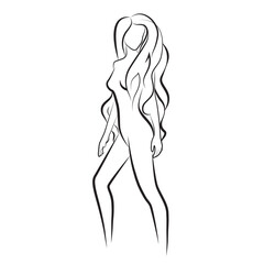 Naked beautiful nude woman lies figure line style silhouette vector illustration
