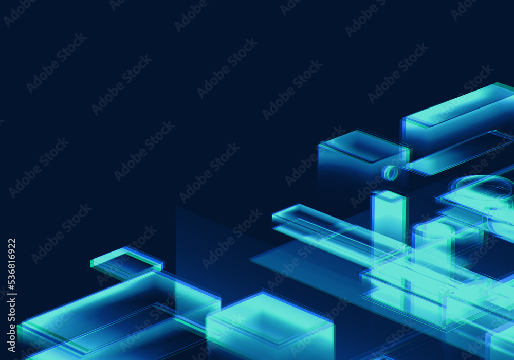 Wall mural abstract 3d blue blockchain isometric digital technology texture background.