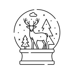 Christmas crystal snow globe icon with snowman. Magic glass ball for winter christmas holiday concept in simple linear style. Editable stroke. Doodle vector illustration.