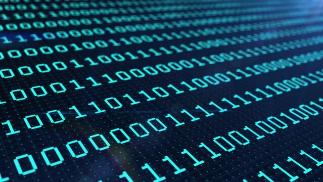 Columns of blue binary code digital symbols. Futuristic big data information technology concept. Computer generated animation.