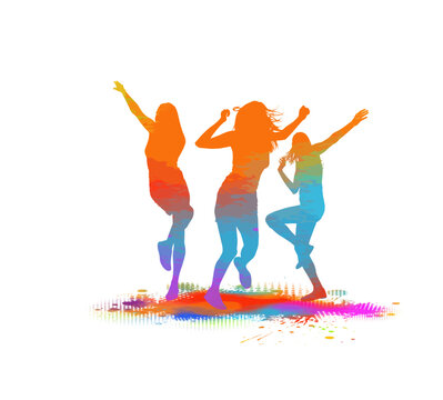 vector isolated colorful silhouette of a dancing girls
