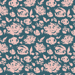 Abstract floral pattern. Rose print. Peon. Abstraction. Blue background. Bloom. Seamless vector pattern. Autumn color combination.
