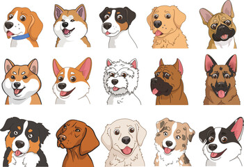 Dog vector stickers cartoon portrait breeds - obrazy, fototapety, plakaty