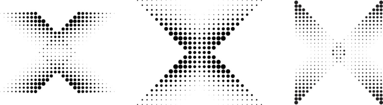 Halftone dots in Cross Form . Vector Illustration. Letter x  Logo . Design element . Abstract Geometric shape . 