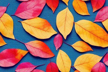 Cotton fabric Yellow and red autumn fall leaves as seamless pattern background