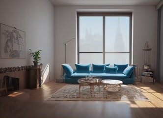 Modern living room design with sofa and coffee table. 3d rendered art. 