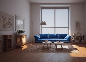 Fototapeta premium Modern living room design with sofa and coffee table. 3d rendered art. 