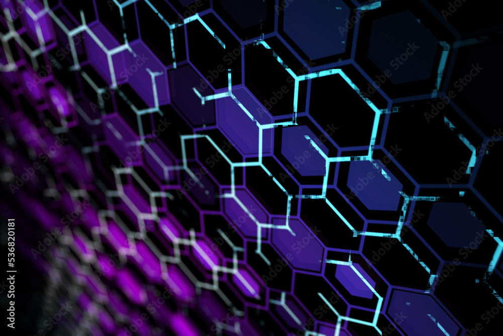 Aufkleber creative purple hexagonal texture. technology, design and landing page concept. 3d rendering.