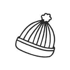 Knitted Hat Vector Illustration Doodle Isolated on white Background Christmas Concept