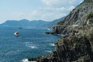 Scenic view of villages in Cinque Terre region of Italy.