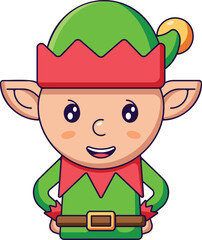 Christmas and New Year concept. Vibrant vector illustration of Christmas elf in cartoon style. Vivid image perfect for web sites, books, shops, stores