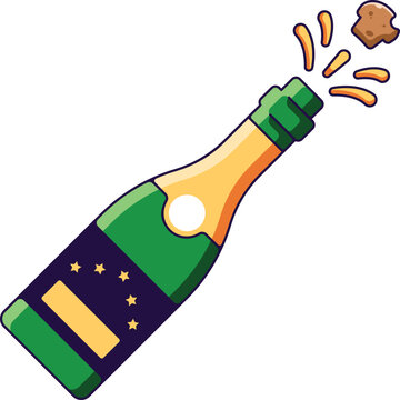 Christmas and New Year concept. Vibrant vector illustration of champagne in cartoon style. Vivid image perfect for web sites, books, shops, stores