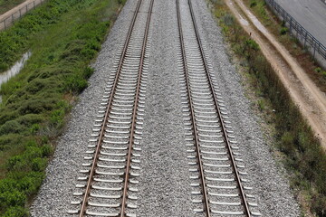 Obraz premium Railroad Tracks and Railway Cars in Israel.