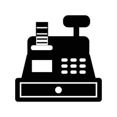 Cash register retail receipt icon | Black Vector illustration |