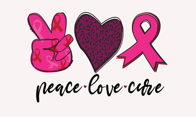 Peace Love Cure - Breast Cancer Sublimation Design