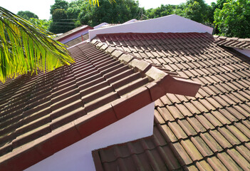Red roof tiles on house
