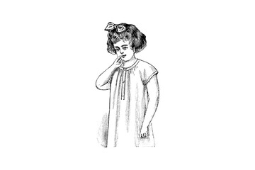Little Girl with Fashion Dress – Vintage Illustration