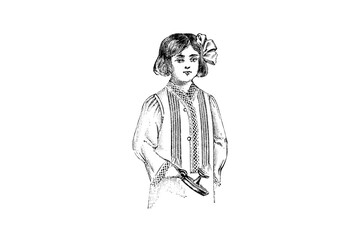 Little Girl with Fashion Nightdress – Vintage Illustration