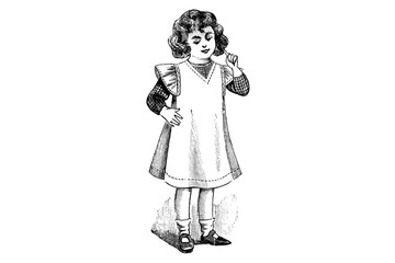 Little Girl with Fashion Dress – Vintage Illustration