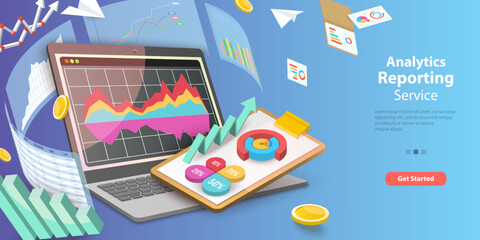 3D Vector Conceptual Illustration of Analytics Reporting Service, Financial Fata Analysis