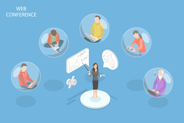 3D Isometric Flat Vector Conceptual Illustration of Web Conference, Educational Web Seminar