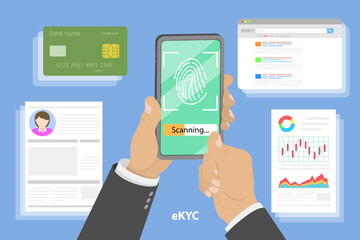 Flat Vector Conceptual Illustration of EKYC, Know Your Client, Minimizing Financial Risks