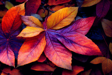 
Autumn Texture Closeup of 
Fall Leaves, Beautiful Group of  Organic Colorful Bold natural scene on...