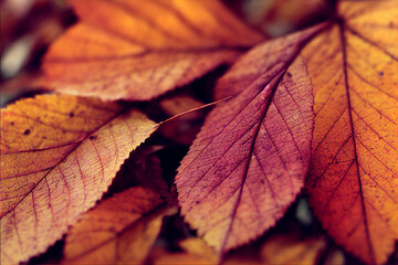 
Autumn Texture Closeup of 
Fall Leaves, Beautiful Group of  Organic Colorful Bold natural scene on the ground, Nature Photo, lo fi and soft focus , Short Depth of Field