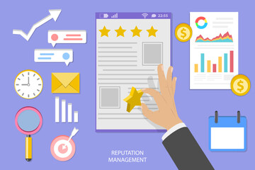 Flat Vector Conceptual Illustration of Online Reputation Management, Customer Rating