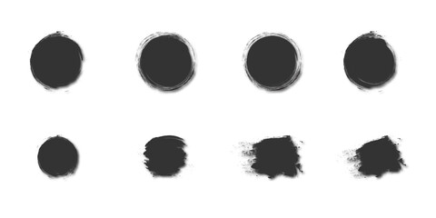 Black paint backgrounds and splatters with shadows. Flat vector illustration.