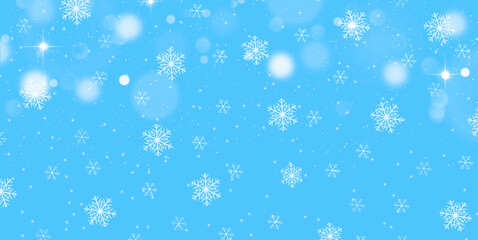 Light blue Christmas background with snowflakes. Image with copy space