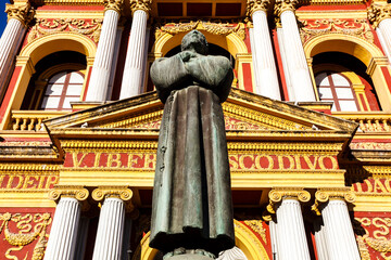 Statue of a priest in front  of the San Francisco church in Salta capital,  Argentina, South America