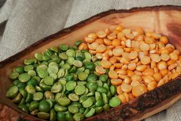 yellow split bean in the wooden spoon