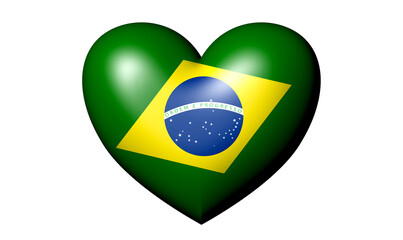 3D ILLUSTRATION HEART WITH BRAZILIAN FLAG