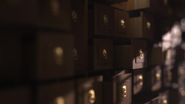 wood drawers in chinese medicine store 3d rendered