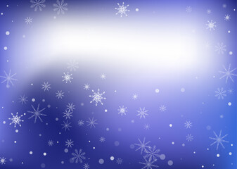 Snowflakes. Snow, snowfall. Falling scattered white snowflakes on a white-blue gradient background. Vector